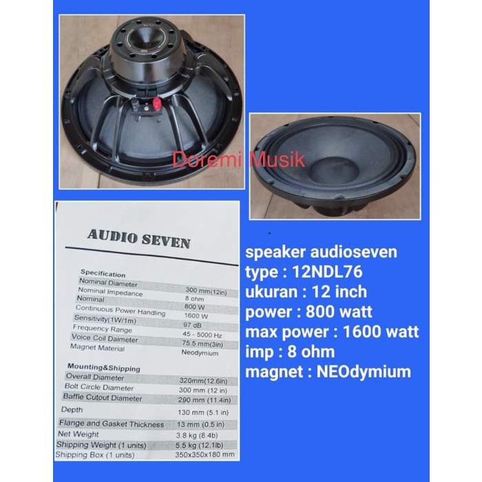 Baru Speaker 12 Inch Neodymium Audio Seven 12Ndl76 Original Harga Khusus