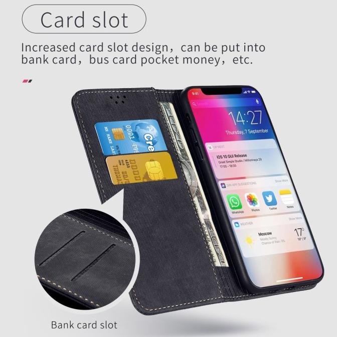 fiw Flip Cover Dompet Kulit Tekstur Denim Case Samsung Galaxy M52 5G