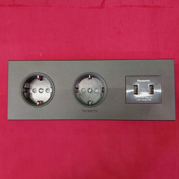 Stop Kontak 2 Gang/Lobang Cp + Usb Hitam Style Series Panasonic