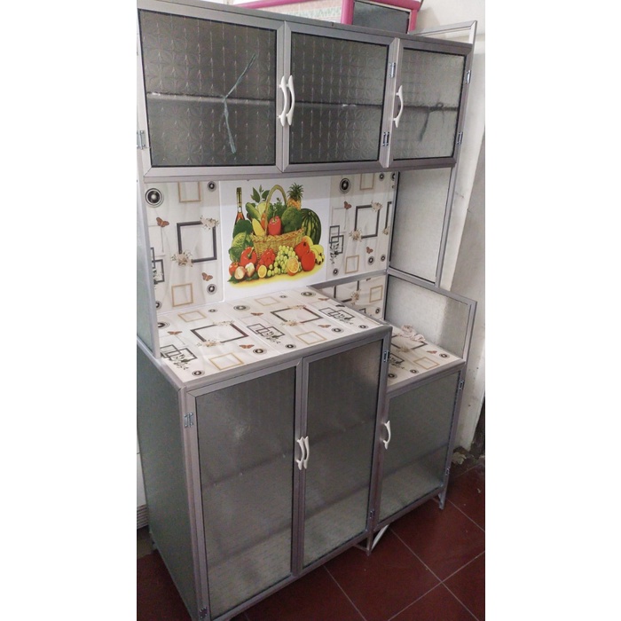 Promo Lemari Piring Rak Piring Kaca 3 Pintu Alas Keramik Magic Seng Bogor
