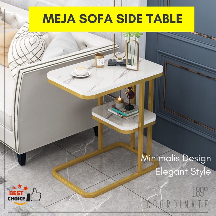 MEJA SOFA MINIMALIS MARBEL MEJA KAMAR SIDE TABLE MODERN DOUBLE LAYER