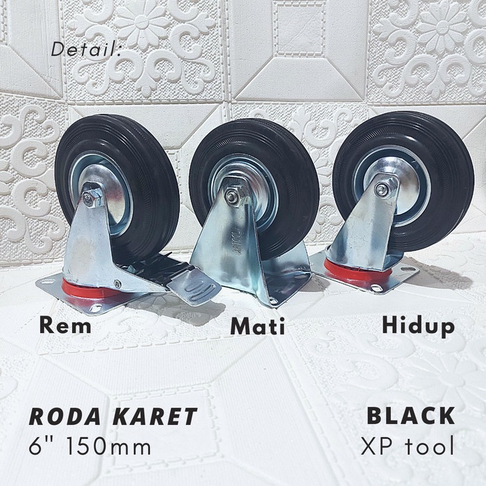 Roda Trolley Karet 6 Inch Hidup Mati Rem Roda Troli Hidup Rem Mati Promo Terbaru