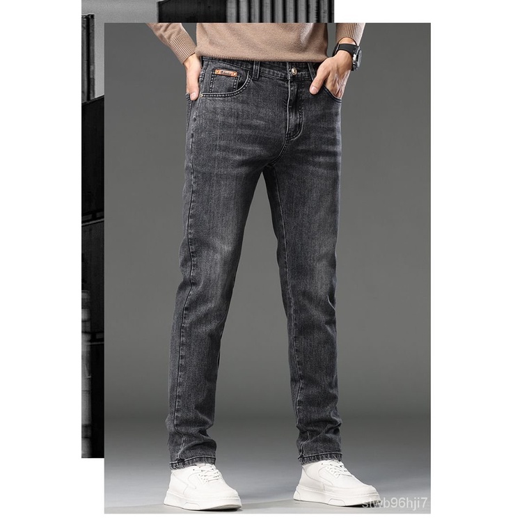 Celana Jin Retro Pria, Celana Jin Lurus Ramping Kasual Longgar Versi Eropa Hitam