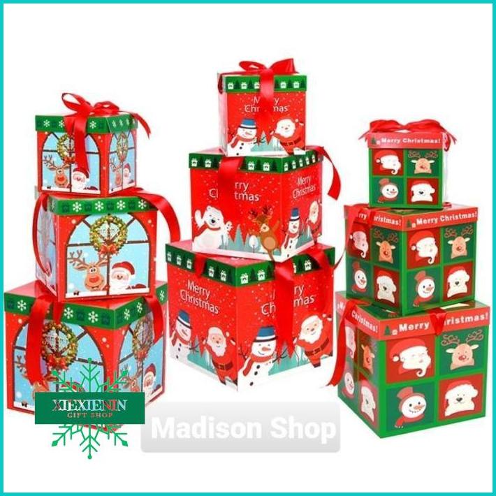 

XIEXIENIN Box Kado Natal Set 3 Kardus Kotak Kado Natal Christmas Gift Box Murah