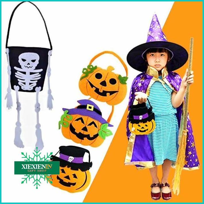 

XIEXIENIN Tas Permen Labu Haloween Candy Bag Trick Or Treat Pumpkin Orange Skull