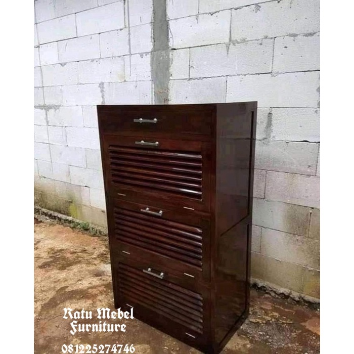 UJ 658 Rak sepatu kayu jati susun buka tutup - sudah warna