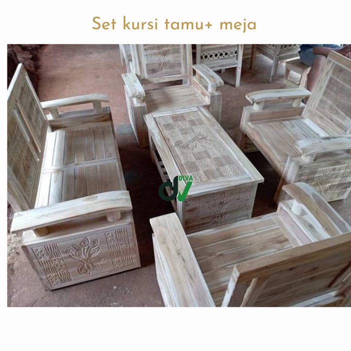 UJ 255 Kursi tamu jati minimalis dan meja kayu jati asli - Mentahan