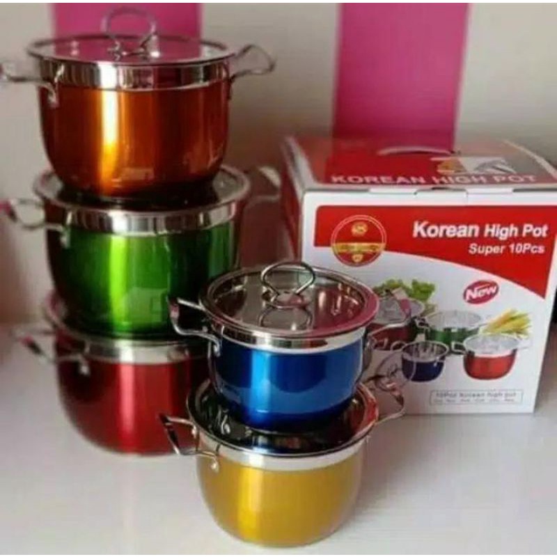 Panci Korea Korean High Pot Panci Warna Tutup Kaca Double Bottom(Tebal Bawah)