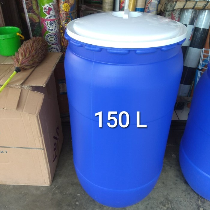 Tong/Gentong Air150 liter Biru Green Leaf + tutup /Drum Air 150 liter