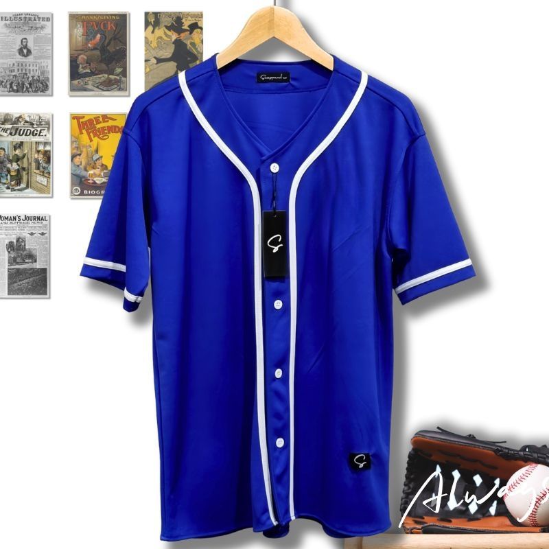 baseball biru polos unisex Jersey baseball polos oversized