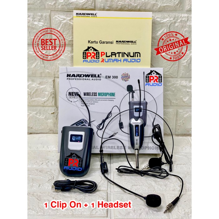 Mic Wireless HARDWELL EM 300 / EM300 (ORIGINAL) 1 Clip On + 1 Headset