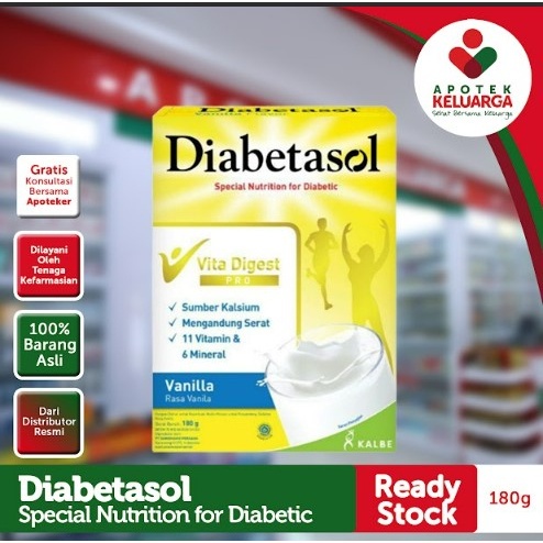 

Diabetasol Vita Digest Pro Susu Rasa Vanilla 180 g / Membantu mengatur kadar glukosa darah pada penderita diabetes bila disertai dengan konsumsi makanan dan minuman rendah gula dan gizi seimbang. - APOTEK RESMI