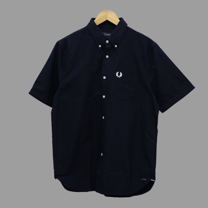 Fred Perry Kemeja Short Sleeve Oxford Shirt In Navy Kaos Kemeja Pria dan Wanita Original