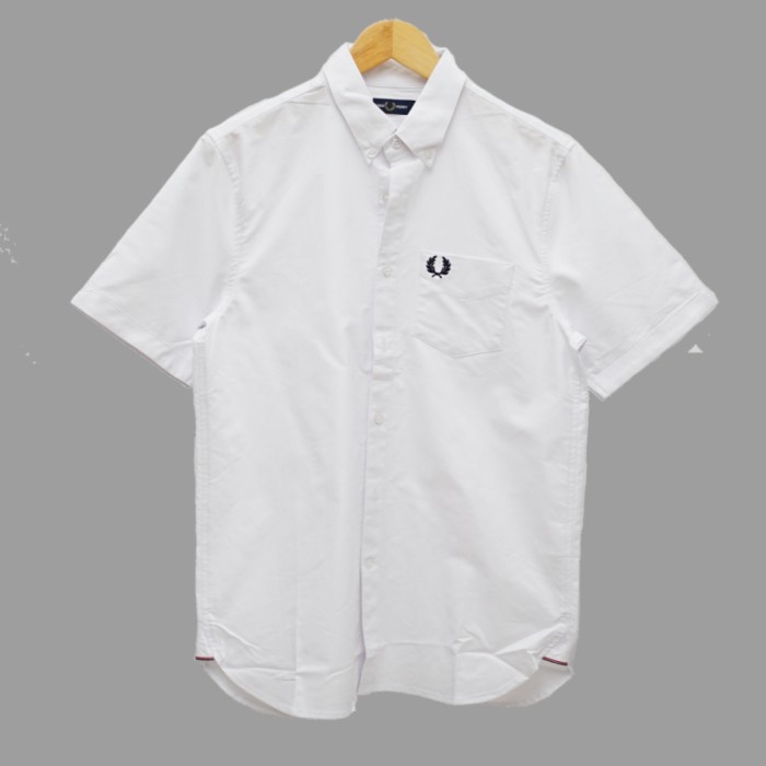 Fred Perry Kemeja Short Sleeve Oxford Shirt In White Kemeja Kaos Pria dan Wanita Original