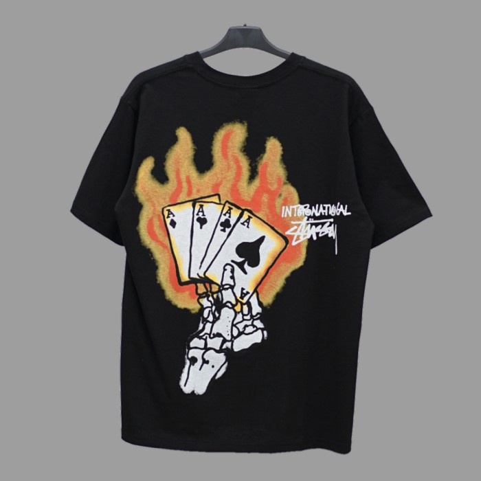 TSHIRT STUSSY FIRE AS CARD BLACK ORIGINAL KAOS PRIA WANITA BRANDED - S