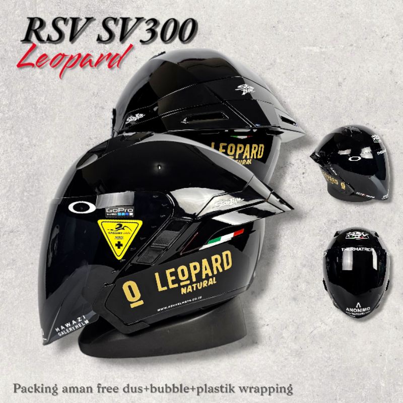RSV SV300 LEOPARD PAKET GANTENG HITAM GLOSSY | HELM RSV HALF FACE