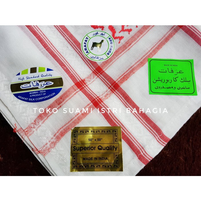 sorban Sorban Putih Merah Mumbai India AbuKoor Arafat / Peci Haji / Oleh Oleh(S7L4) sorban palestina