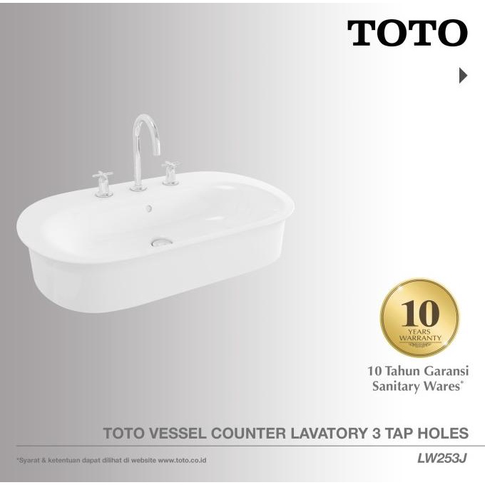 TOTO Hayon Vessel Counter Lavatory 3 Tap Holes / Wastafel LW253J