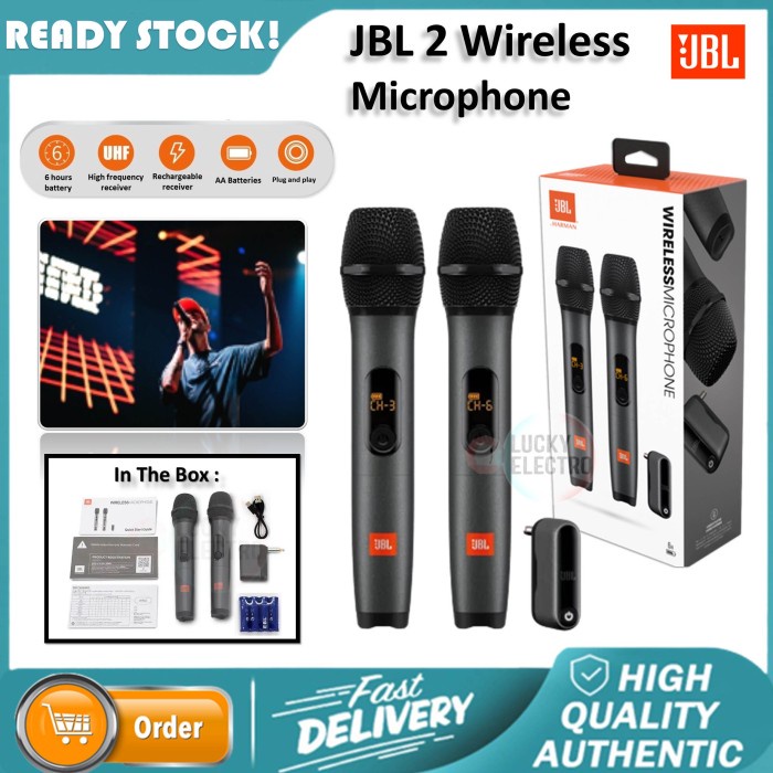 JBL Microphone Wireless 2 Mic Profesional Mic Karaoke With Receiver