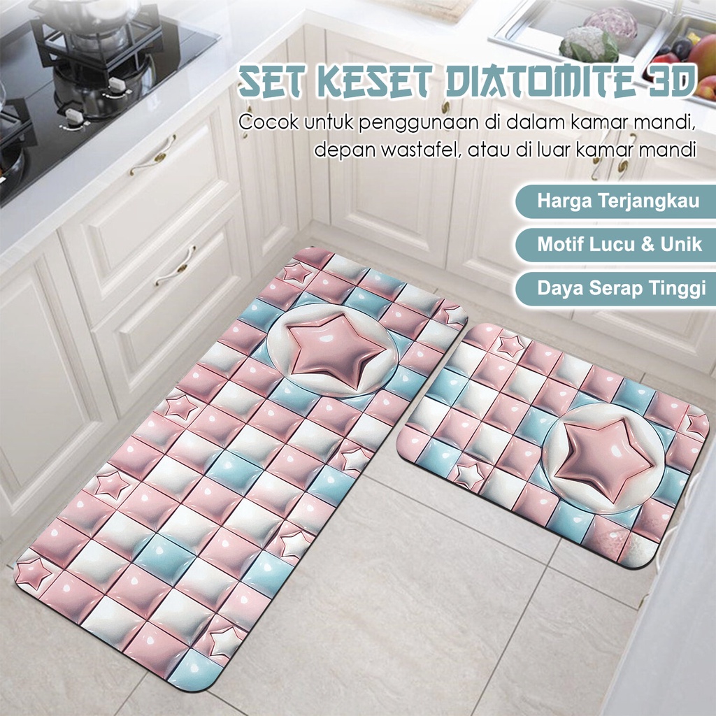 Keset Diatomite 2 in 1 / Keset 3D Printing / Lap Kaki 2 Ukuran / Keset Kamar Mandi / Topo Teras Depa