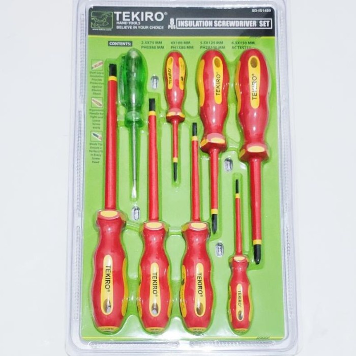 tekiro 8pcs insulation screwdriver set mata obeng listrik tespen ac dc