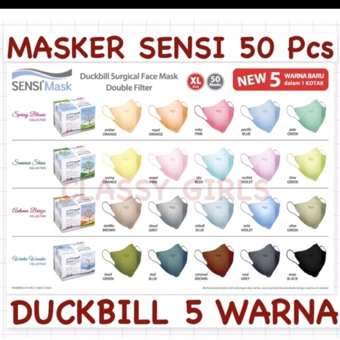 Erin Mi- Masker Sensi Duckbill Xl 4 Ply Jumbo isi 50 pcs Sensi duck mix warna