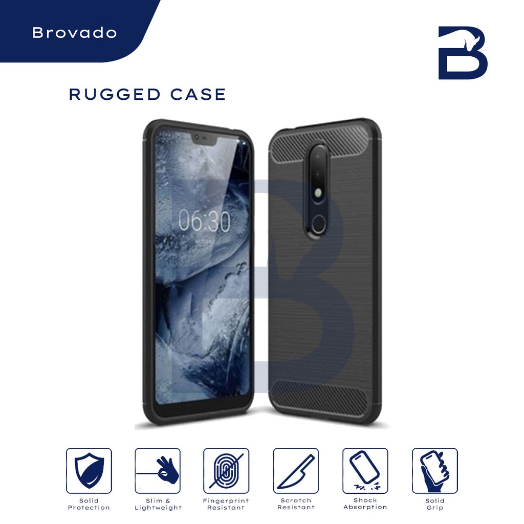 Casing Nokia 6.1 Plus  X6 Rugged Case Armor Carbon Motif Hitam