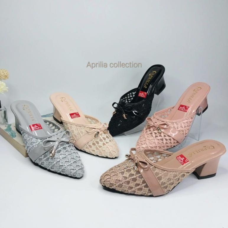 Paling Hemat Sandal Pesta Wanita Hak Tahu 5Cm Bustong Brukat Terbaru Sandal Wanita Pump Heels Pesta 