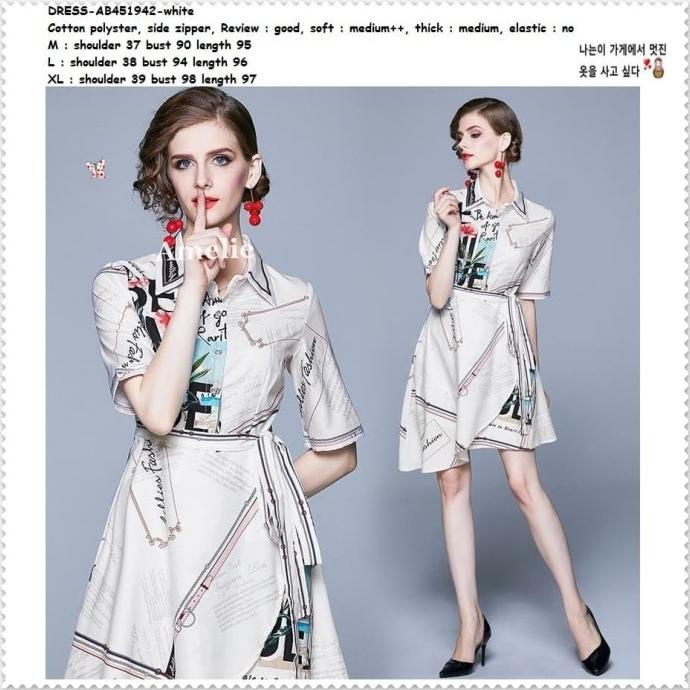 New Ab451942 Casual Mini Dress Kemeja Wanita Korea Import Putih White Pengiriman Cepat