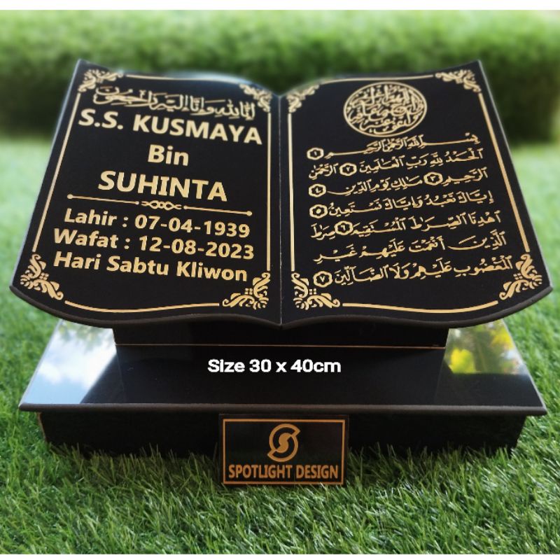 BATU NISAN /BATU PRASASTI CIRI MAKAM BENTUK BUKU FULL DUDUKAN 30X40