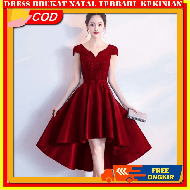 Dress Brokat Terbaru 2023 Drees Korean Style Elegan Lilac Hijau Sage Navy Denim Dres Wanita Kristen 