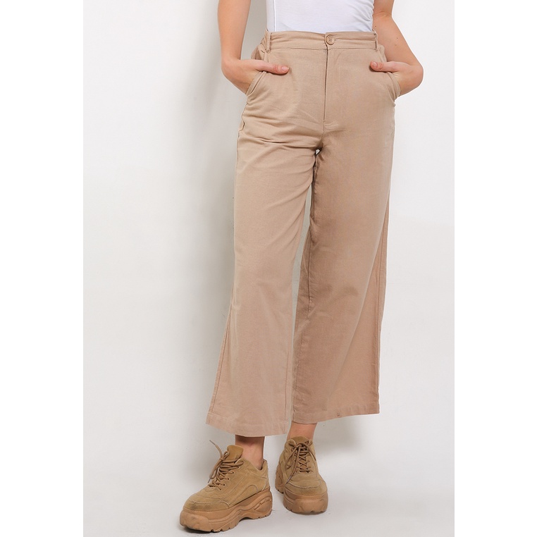 Celana Panjang LOGO JEANS Original Wanita Bawahan wide leg berwarna solid untuk daily casual look Or