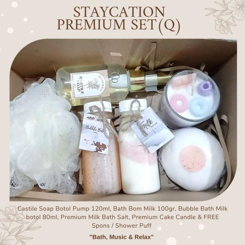 Set Hampers STAYCATION / HONEYMOON MANDI SUSU / Premium Milk Bath / Milky Bath Salt / Bath Bom Milk 
