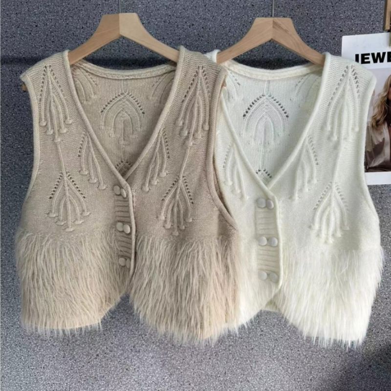 Rompi Knit Fur NOVA Tanpa Lengan Busui Kancing Special Baru Murah - Baju Outer Lengan Buntung Bahan 