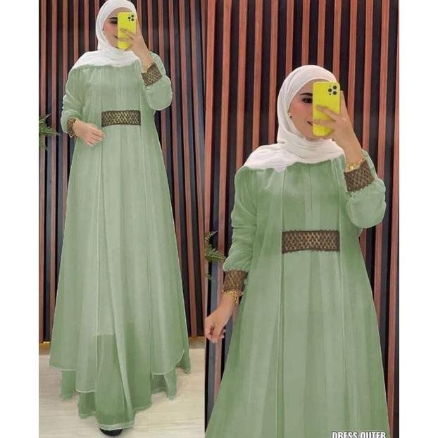 Ready Gamis Renda Ceruty Babydoll Terbaru 2022 Salsa Dress Aksen Layer Gamis Putih Mewah / Gamis Cer