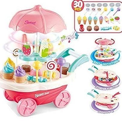 MAINAN EDUKASI ANAK GEROBAK ES CREAM SWEET STROLLER PLAYSET SHOP