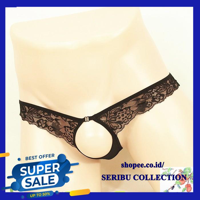 CELANA DALAM PRIA SEXY TRANSPARAN CUTOUT THONG BAHAN LACE  BEST SELLER !!