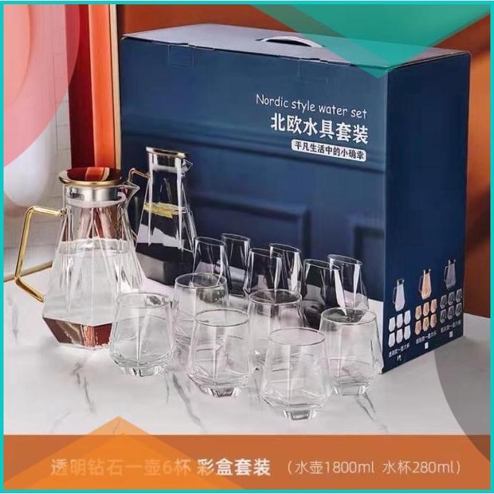 Set Peralatan minum teko 1.5 L dan 6pcs gelas kaca minum 280ml 20JVLZ