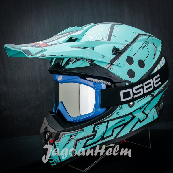Jpx Helm Cross Fox 1 X20 Titan - Tosca Blue Doff- Fox1 - Goggle Osbe