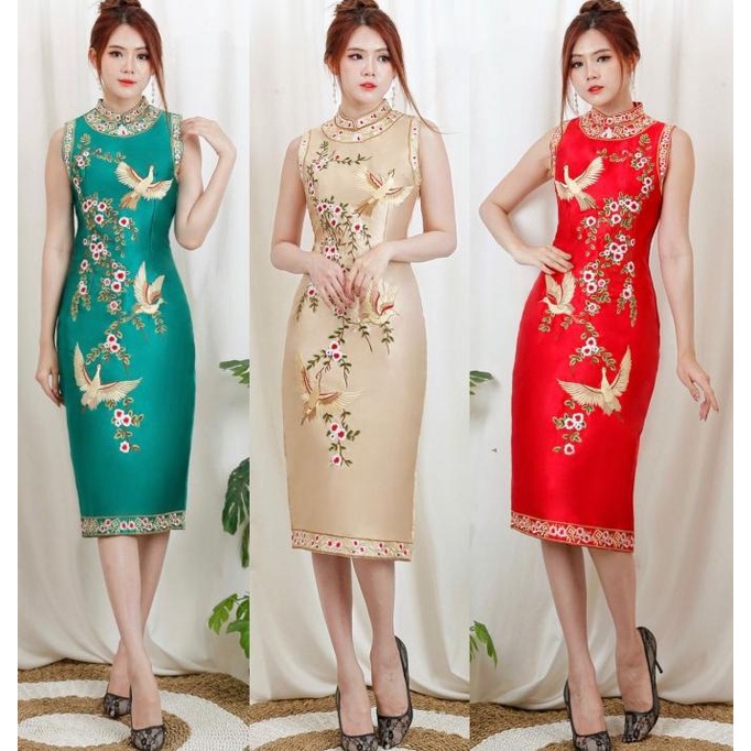 Dress Cheongsam Imlak Merah Pink Fuchia Hijau Biru Gold Champagne Ws12