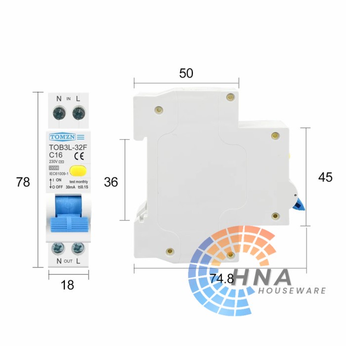 Rcbo Mcb Rccb Elcb Ac Tomzn 6A - 32A Lightning Protection Residual