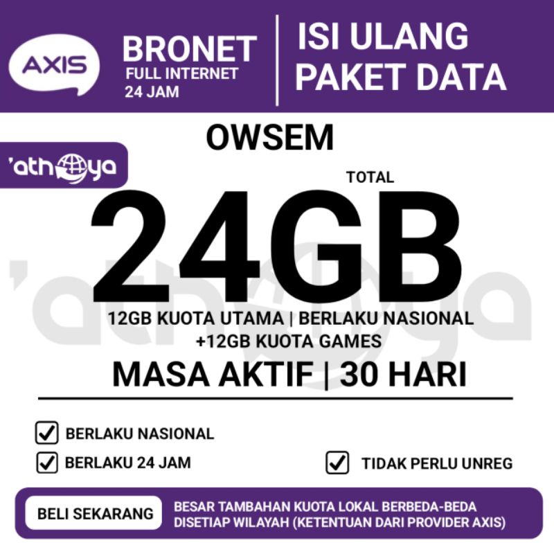 Kuota AXIS UNLIMITED 24GB 16GB 8GB 4GB Owsem
