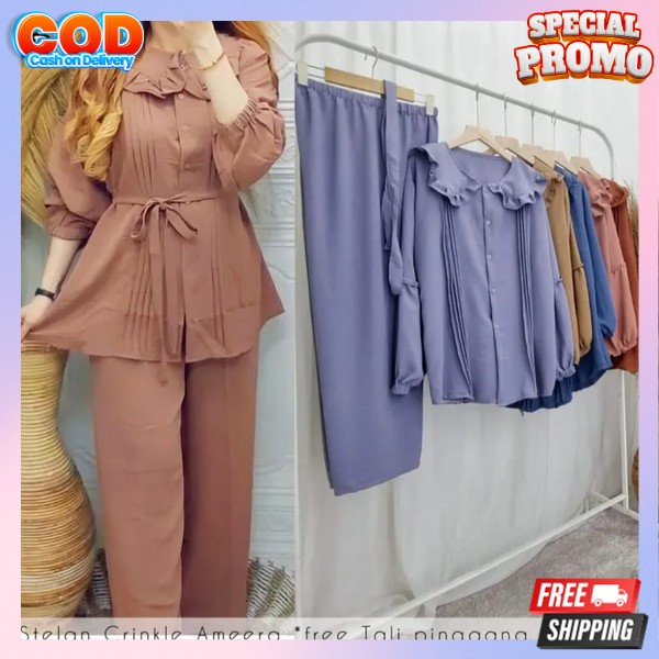 Stln Pakean Perempuan Dewasa Korea 1 Set Remaja Set Baju Dan Celana Outfit Korean Style Satu Stel Oo
