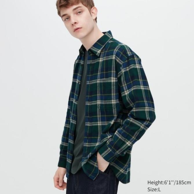 Kemeja Flanel Kotak Unisex Pria Lengan Panjang Uniqlo Original Size L  Wafamart00