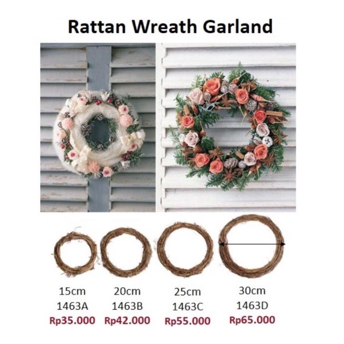 Rattan Wreath Garland 25cm - Rotan Ranting Bulat - pajangan natal