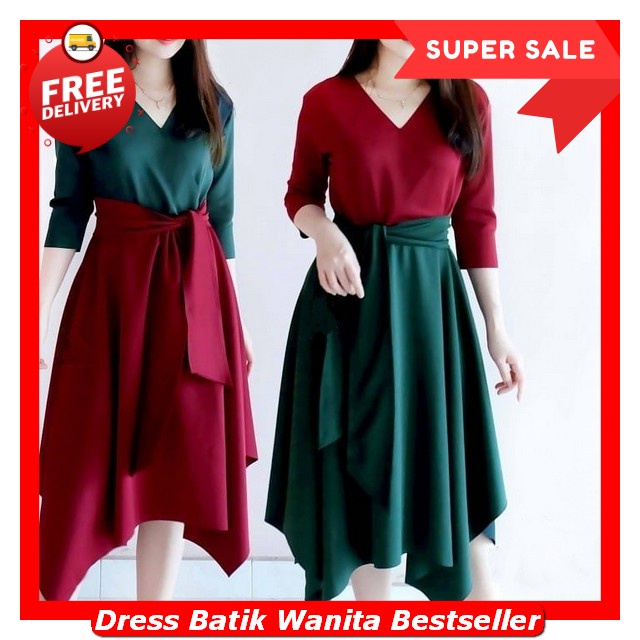 Baju Kantor Bathek Dres Kondangan Kekinian Remaja Elegan Dress Perempuan Dewasa Ress Batek Dreas Bat