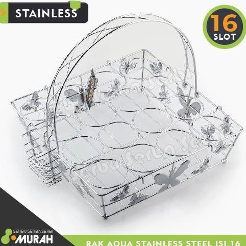 *****] Rak Aqua Gelas Stainless SLOT 16 - Bistro Rak Aqua Stainless Steel