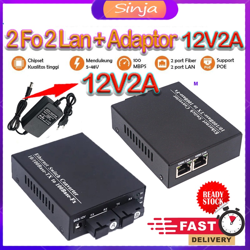[POE] Media Converter 2Fo 2Lan Adaptor 12V2A Htb 2Fo 2Lan 10/100 Mbs 2f2e Media Converter 2 Fo Htb 2