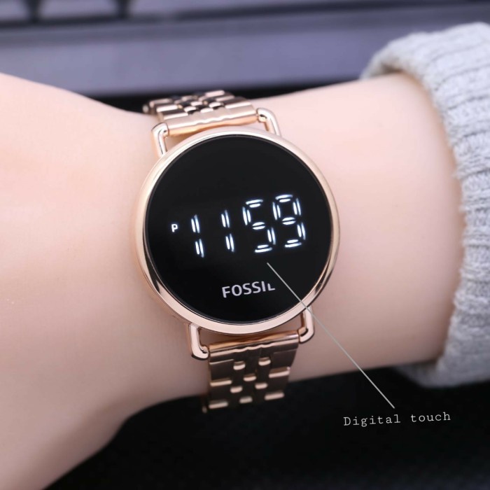 Jam tangan wanita fossil rantai touch digital - Hitam