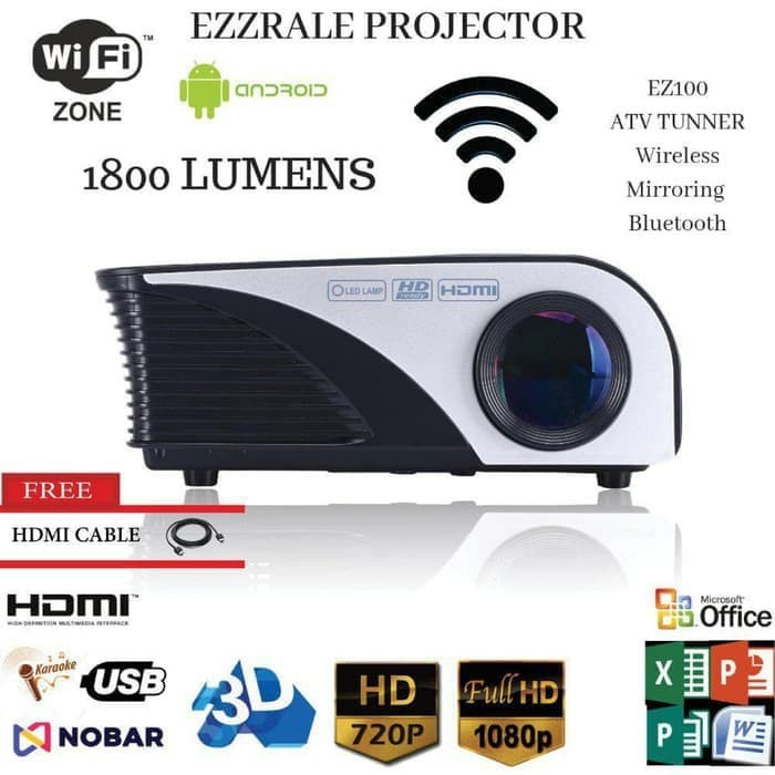 Ezzrale Mini Led Ez100 Android Projector 1800 Lumens Atv Tunner